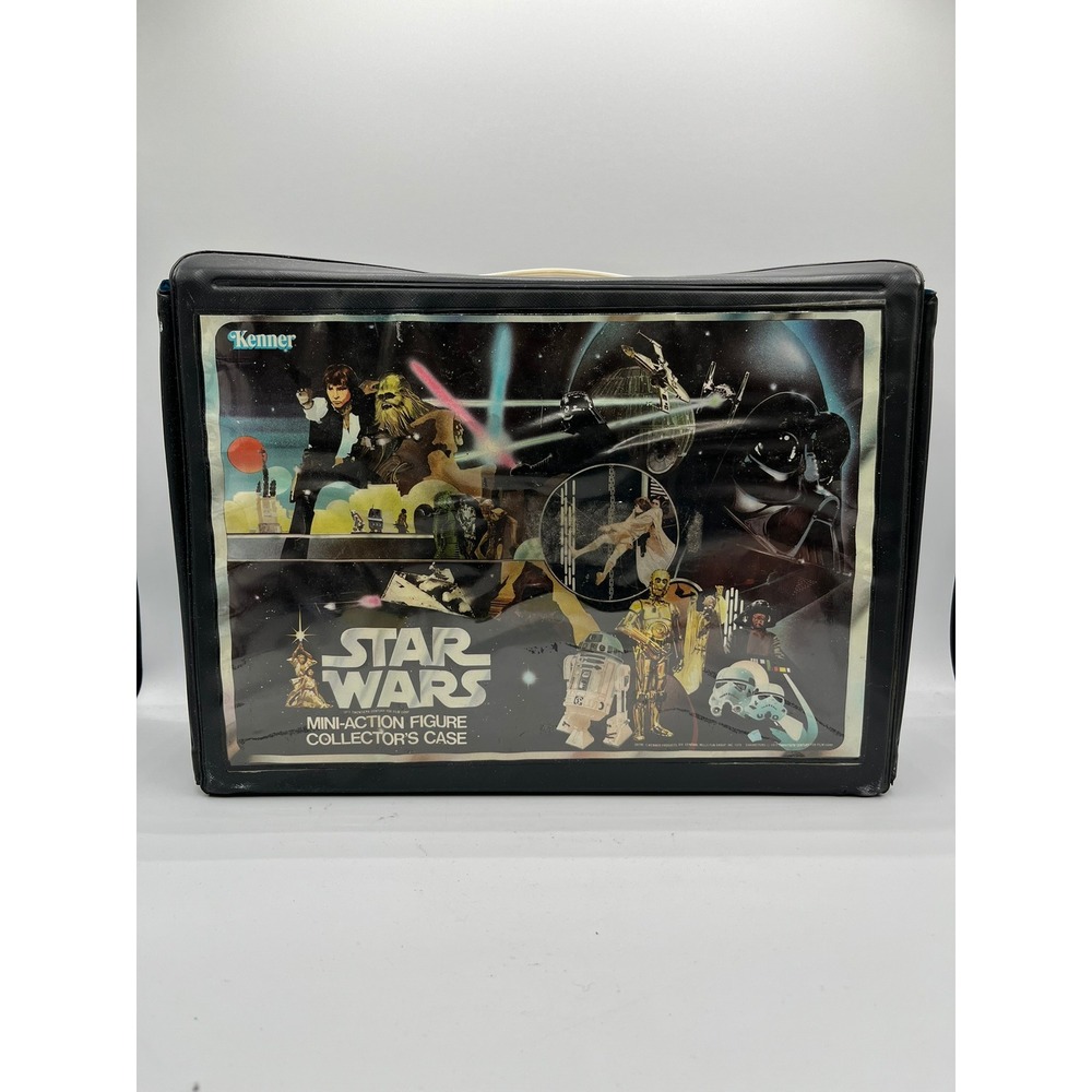 Vintage 1977 Kenner Star Wars Mini-Action Figure Collector Case Black Vinyl Blue